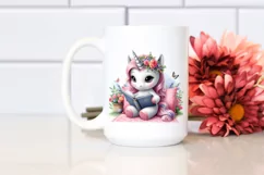 Cute Baby Unicorn Reading Watercolor Product Image 2