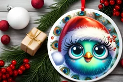 Shiny Peacock Face Round Ornament Sublimation PNG Product Image 2