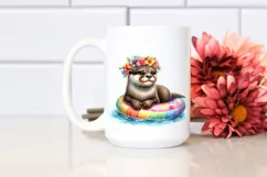 Watercolor Beach Otter Polar Bear Wreath Clipart Product Image 2