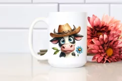 Watercolor Confused Cow with Flower in Mouth Product Image 2