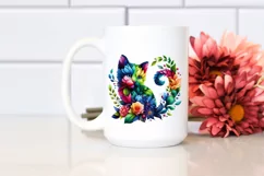 Abstract Vibrant Watercolor Kitten with Flowers PNG Product Image 2