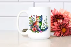 Abstract Vibrant Watercolor Kitten with Flowers PNG Product Image 2