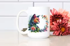 Abstract Vibrant Watercolor Kitten with Flowers PNG Product Image 2