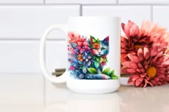 Abstract Vibrant Watercolor Kitten with Flowers PNG Product Image 2