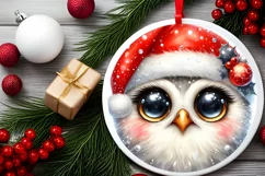 Shiny Owl Face Round Ornament Sublimation PNG Product Image 2