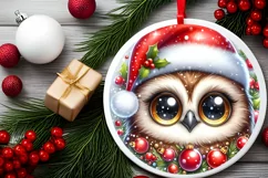 Shiny Owl Face Round Ornament Sublimation PNG Product Image 2