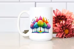 Colorful Watercolor Vibrant Rainbow Trees Clipart Product Image 2