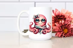 Smiling Octopus with Scarf | Watercolor Clipart Product Image 2