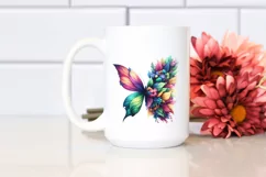 Abstract Vibrant Watercolor Butterfly with Flowers PNG Product Image 2