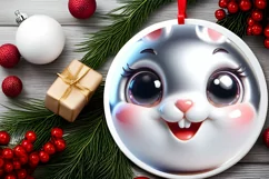 Shiny Rabbit Face Round Ornament Sublimation PNG Product Image 2