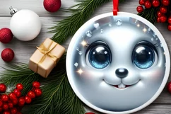 Shiny Rabbit Face Round Ornament Sublimation PNG Product Image 2