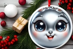 Shiny Rabbit Face Round Ornament Sublimation PNG Product Image 2