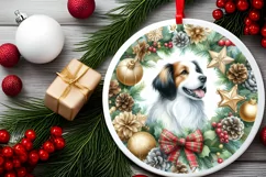 Christmas Dog Round Ornament Sublimation PNG Product Image 2