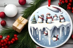 3D Winter Scene with Penguins Sublimation PNG Product Image 2
