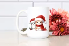Cute Watercolor Cat with Santa Hat PNG Product Image 2