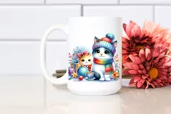 Cute Watercolor Cat with Christmas Decorations PNG Product Image 2