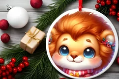 Winter Baby Lion with Gift Box Sublimation PNG Product Image 2