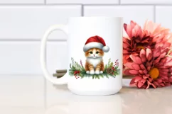 Cute Watercolor Cat with Christmas Decorations PNG Product Image 2