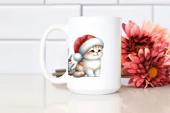 Cute Watercolor Cat with Christmas Decorations PNG Product Image 2