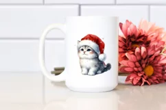 Cat with Santa Hat Watercolor Christmas PNG Product Image 2