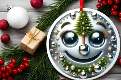 Shiny Christmass Tree Face Round Ornament Sublimation PNG Product Image 2
