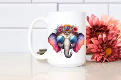 Funny Elephant Sunglasses Portrait | Watercolor Clipart Product Image 2