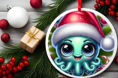 Shiny Octopus Face Round Ornament Sublimation PNG Product Image 2