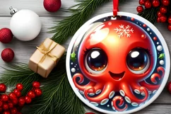 Shiny Octopus Face Round Ornament Sublimation PNG Product Image 2