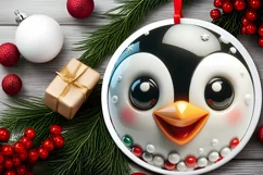 Shiny Penguin Face Round Ornament Sublimation PNG Product Image 2