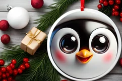 Shiny Penguin Face Round Ornament Sublimation PNG Product Image 2