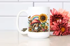 Gnome House with Sunflower and Rainbow | Watercolor Clipart Product Image 2