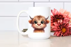 Watercolor Simple Funny Baby Face with Highland Cow PNG Product Image 2