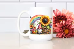 Gnome House with Sunflower and Rainbow | Watercolor Clipart Product Image 2
