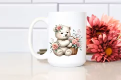 Detailed Watercolor Boho Cute Baby Polar Bear with Rose Product Image 2