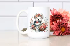 Detailed Watercolor Boho Cute Baby Polar Bear with Rose Product Image 2