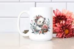 Detailed Watercolor Boho Cute Baby Polar Bear with Rose Product Image 2