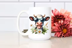 Watercolor Proud Cow with Sunglasses and Daisy Product Image 2