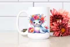 Cute Cartoon Seal Flower Crown Clipart Product Image 2