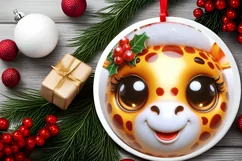 Shiny Giraffe Face Round Ornament Sublimation PNG Product Image 2