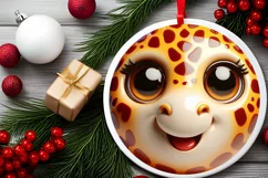 Shiny Giraffe Face Round Ornament Sublimation PNG Product Image 2