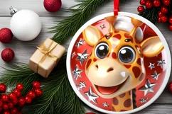 Shiny Giraffe Face Round Ornament Sublimation PNG Product Image 2