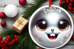 Shiny Rabbit Face Round Ornament Sublimation PNG Product Image 2