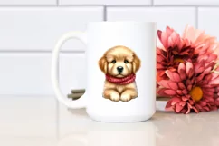 Cute Watercolor Golden Retriever with Christmas Gifts PNG Product Image 2