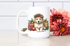 Cute Watercolor Golden Retriever with Christmas Gifts PNG Product Image 2