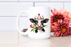Cow Watercolor Cow with Tulip in Mouth | Sublimation Clipart Product Image 2