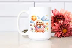 Watercolor Baby Walrus Sun Clouds Clipart Product Image 2