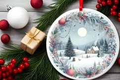 Pastell Watercolor Christmass Scene Snowy Nights PNG Product Image 2