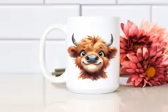 Watercolor Simple Funny Baby Face with Highland Cow PNG Product Image 2