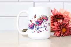 cute Unicorn Running with Floral Wreath PNG Product Image 2