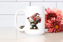 Gnome with Zinnia Bouquet Digital Painting Clipart Product Image 2